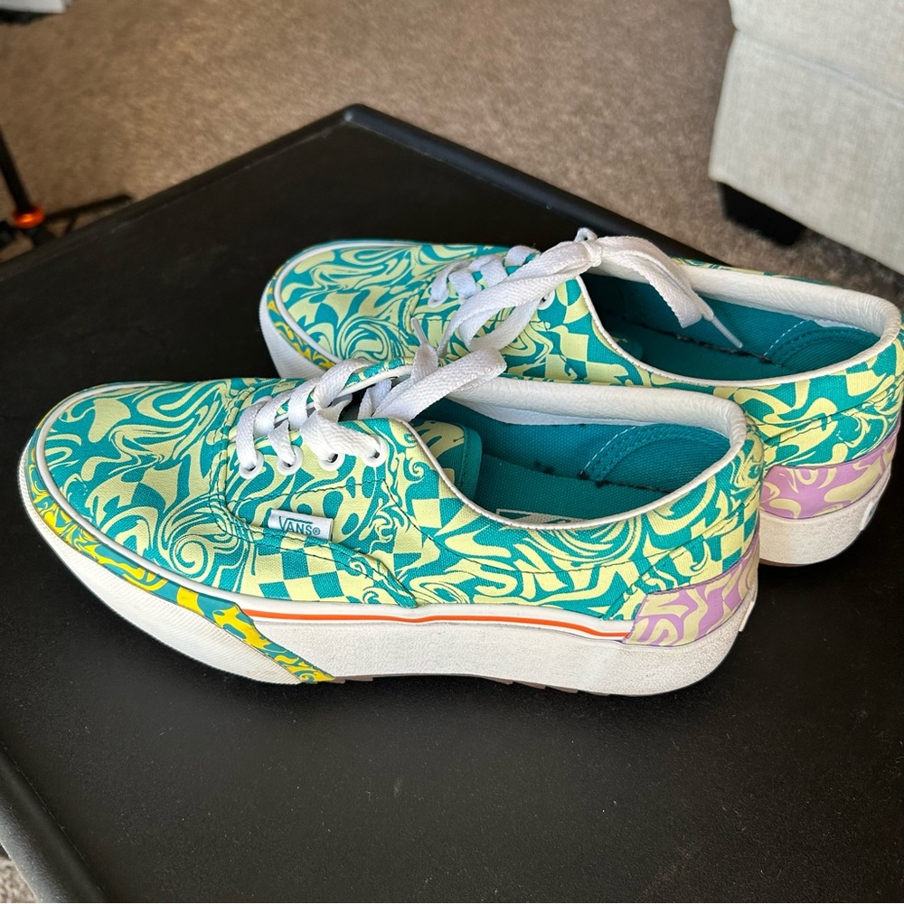 VANS ERA STACKED WAVY DAZE PLATFORM SHOES Tile Blue Green Woman’s 6.5